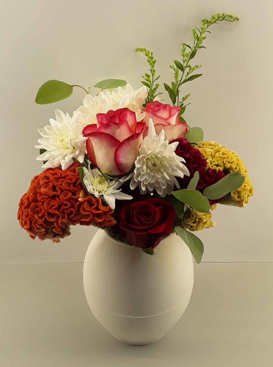 Mixed flowers in white vase!!