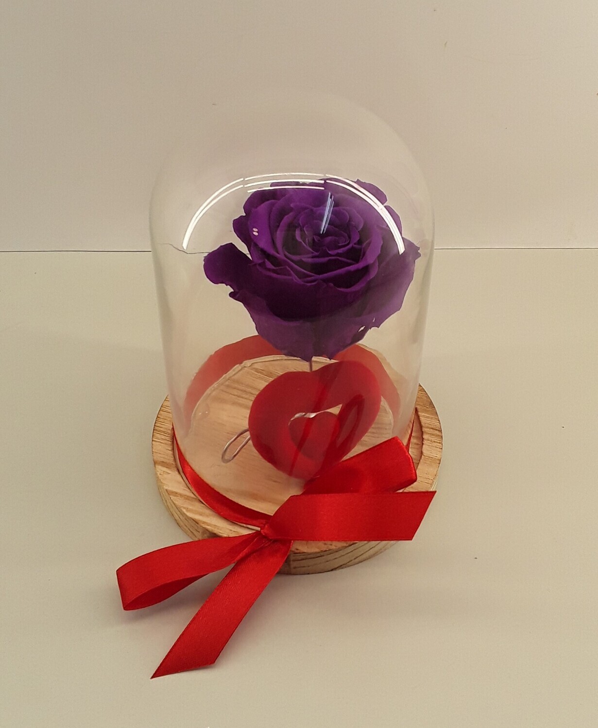 F13--Purple forever rose with heart in glass!!!