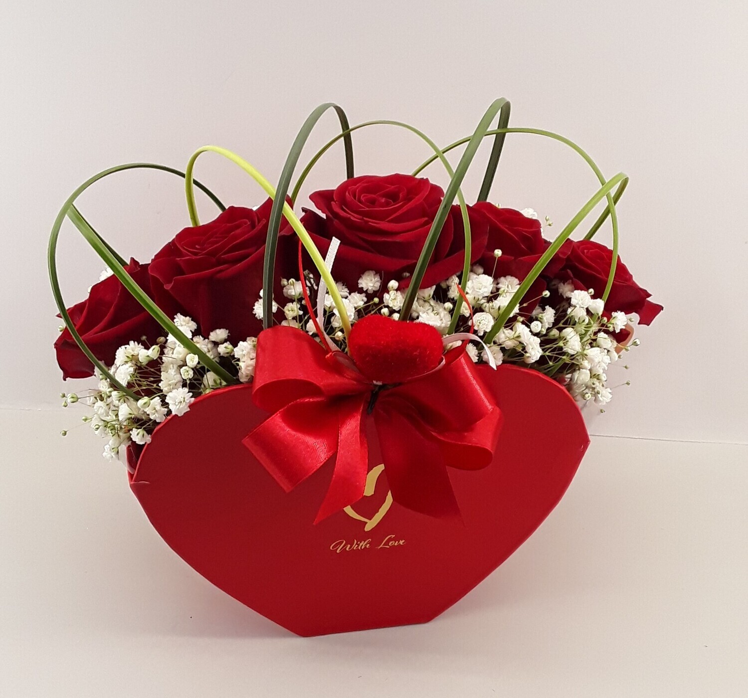 B2432--Red roses in red heart box!!