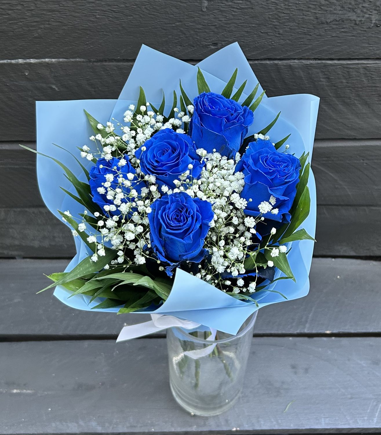Bouquet With 5 Blue Roses