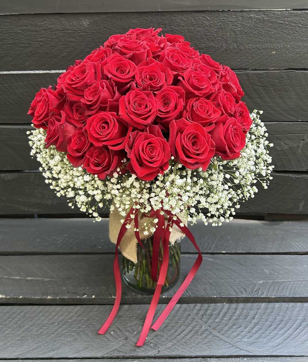 51 Red Roses Bouquet with gypsophila