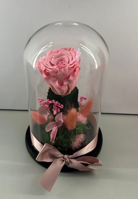 F09 - Pink Forever Rose in glass