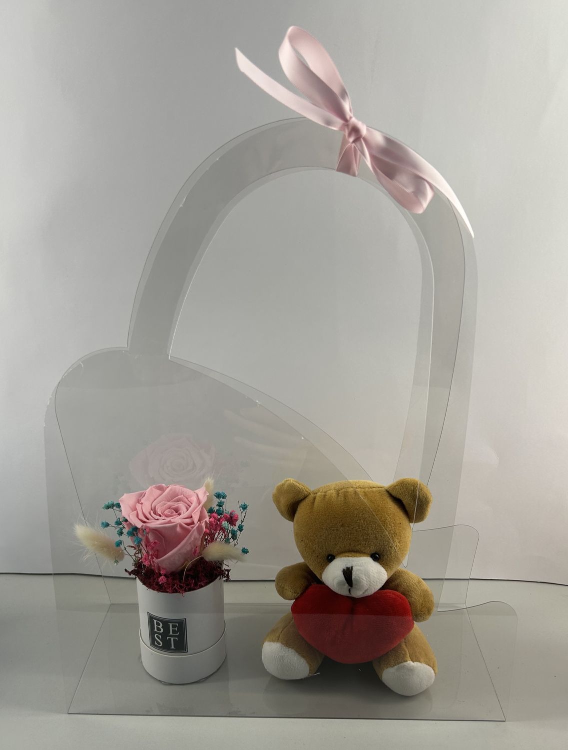 F13 - Pink Forever Rose with a Teddy