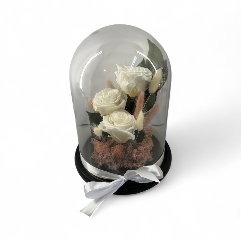 F39 - 3 White Forever Rose in glass