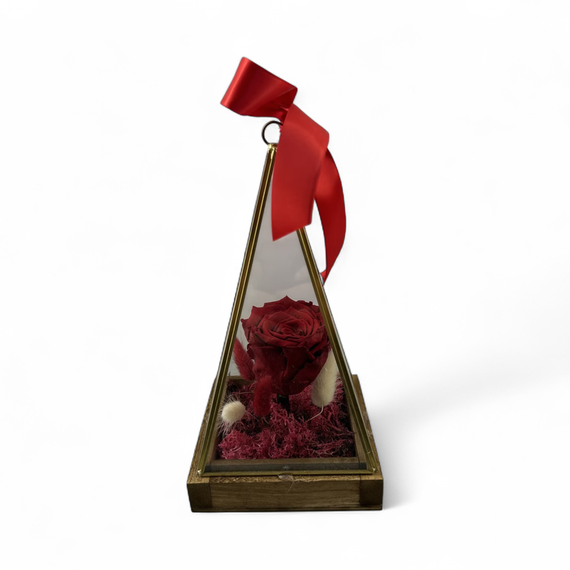 F40 - Red Forever Rose in traingle glass