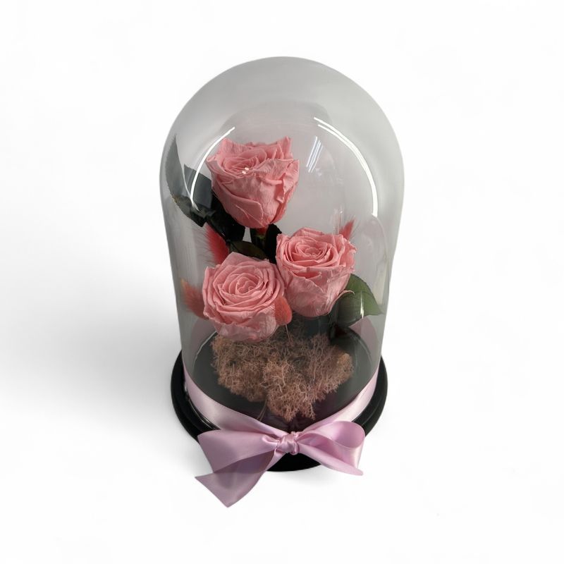 F47 - 3 Pink Forever Rose in glass