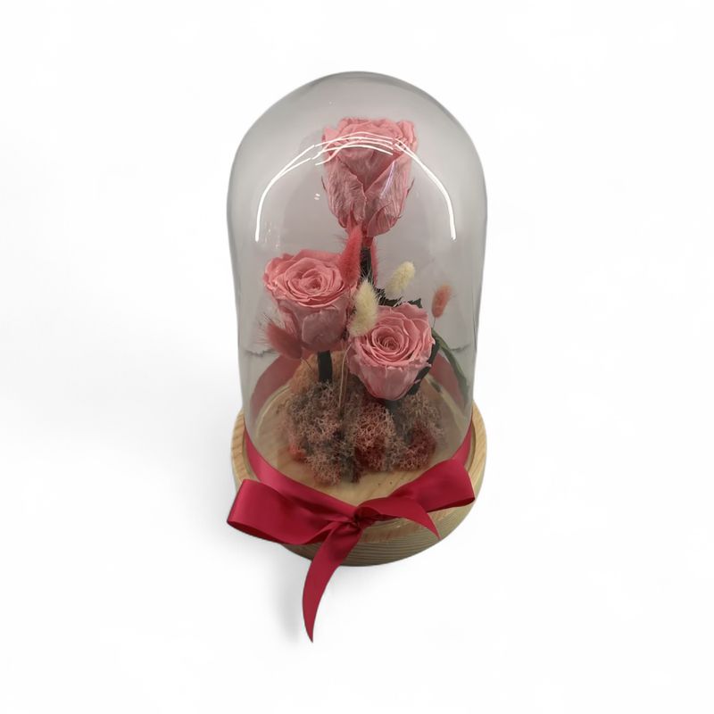 F48 - 3 Pink Forever Rose in glass