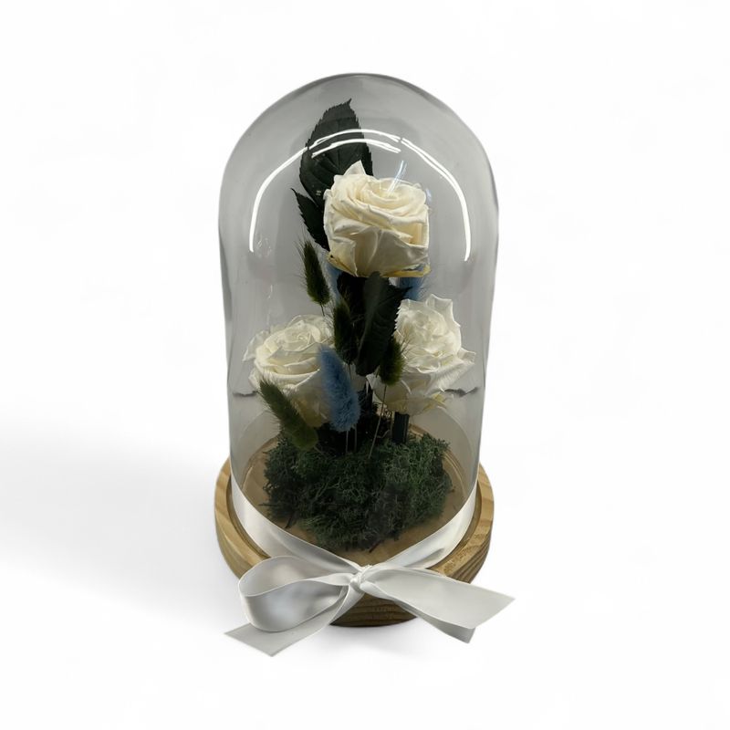 F49 - 3 White Forever Rose in glass