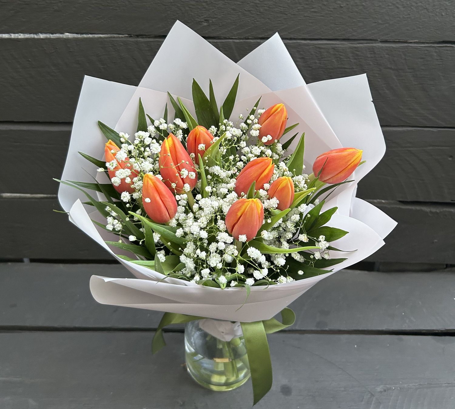 9 Orange Tulips Bouquet