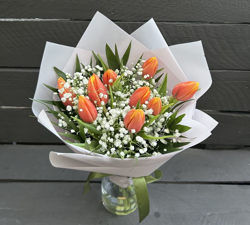 9 Orange Tulips Bouquet