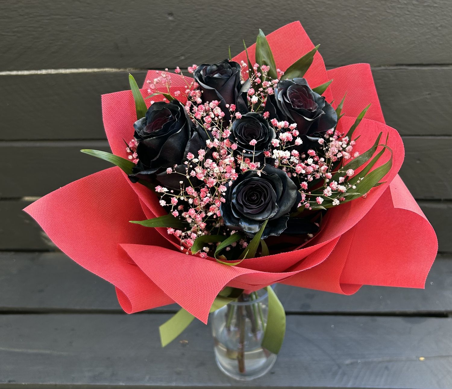 B03 - 5 Black Roses Bouquet