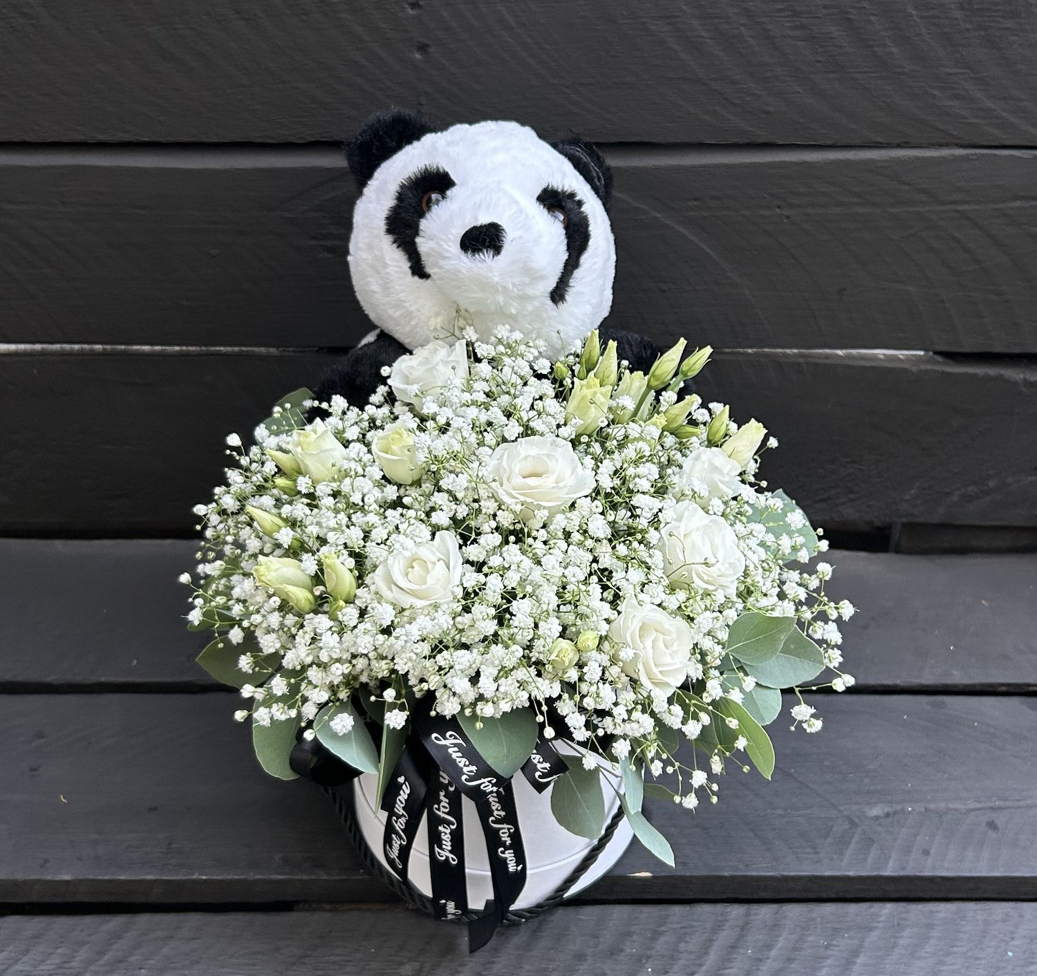 M12 - Mixed Flowers in a box with panda plushie