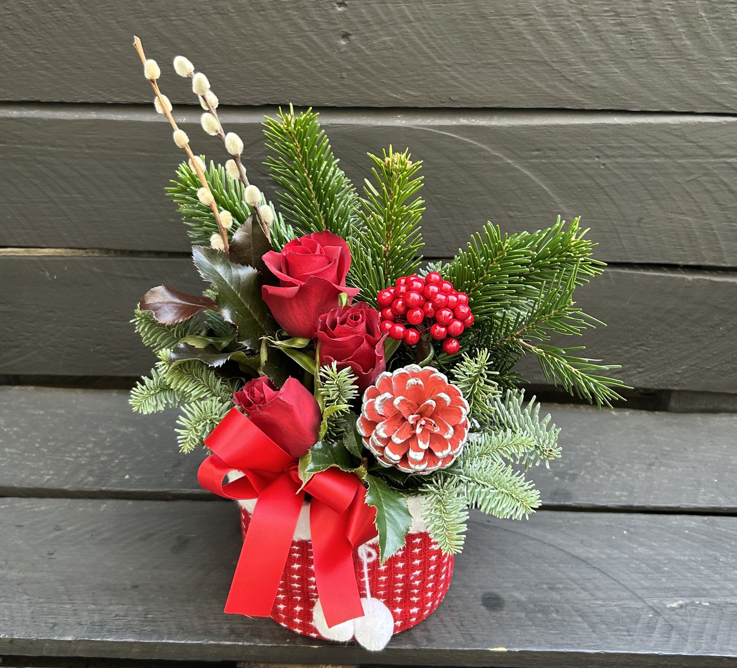 M01 - Christmas flower bag with red roses