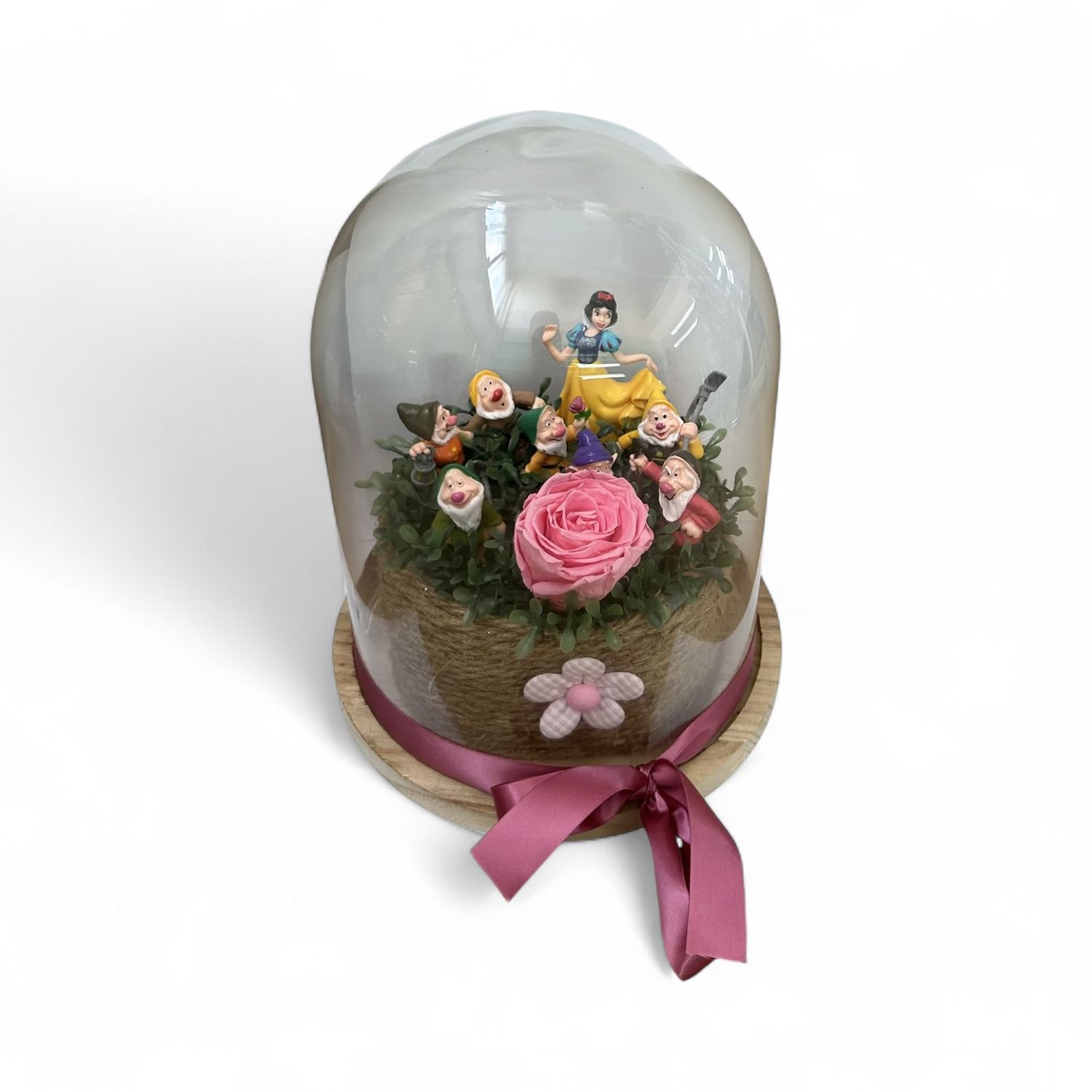 R05 - Snow White with Pink Forever Rose in glass (22x28,5 CM)