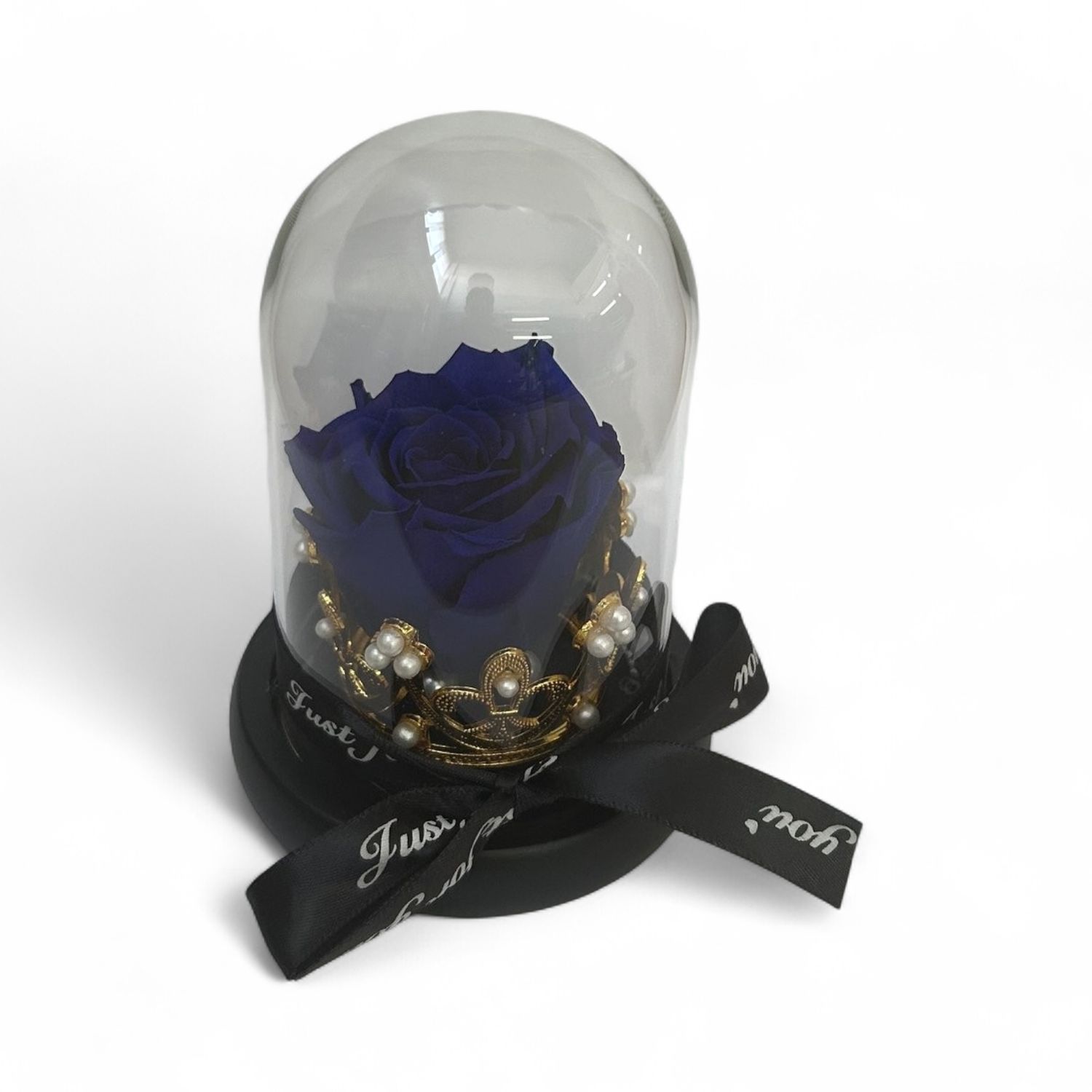 R18 - Blue Forever Rose in glass with crown (10,5x14 CM)