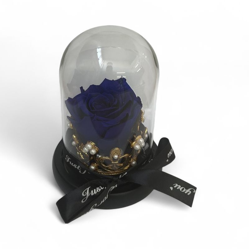R18 - Blue Forever Rose in glass with crown (10,5x14 CM)