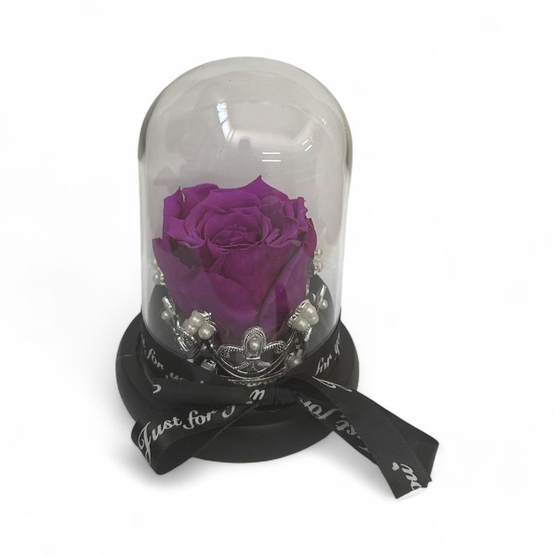 R19 - Purple Forever Rose in glass with crown (10,5x14 CM)