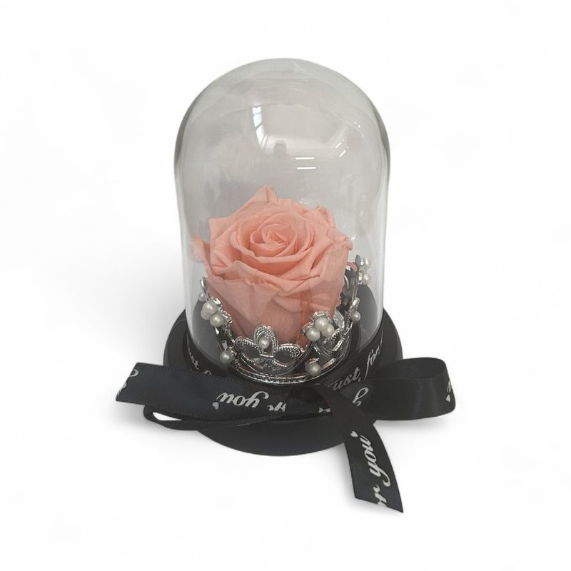 R20 - Peach Forever Rose in glass with crown (10,5x14 CM)