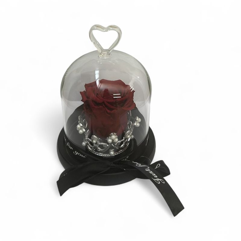 R22 - Red Forever Rose in glass with crown (12,5x16 CM)