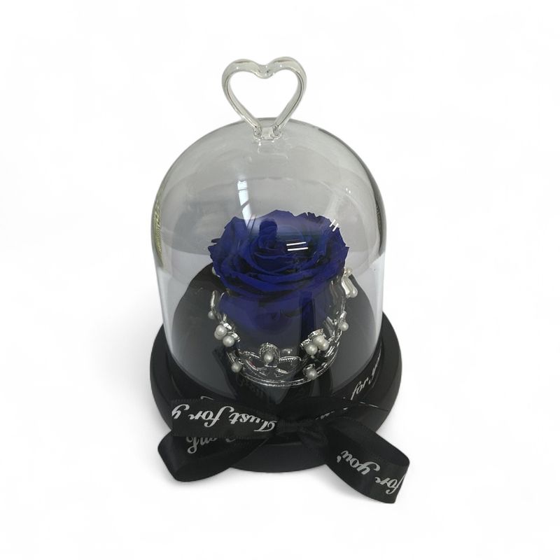 R24 - Blue Forever Rose in glass with crown (12,5x16 CM)