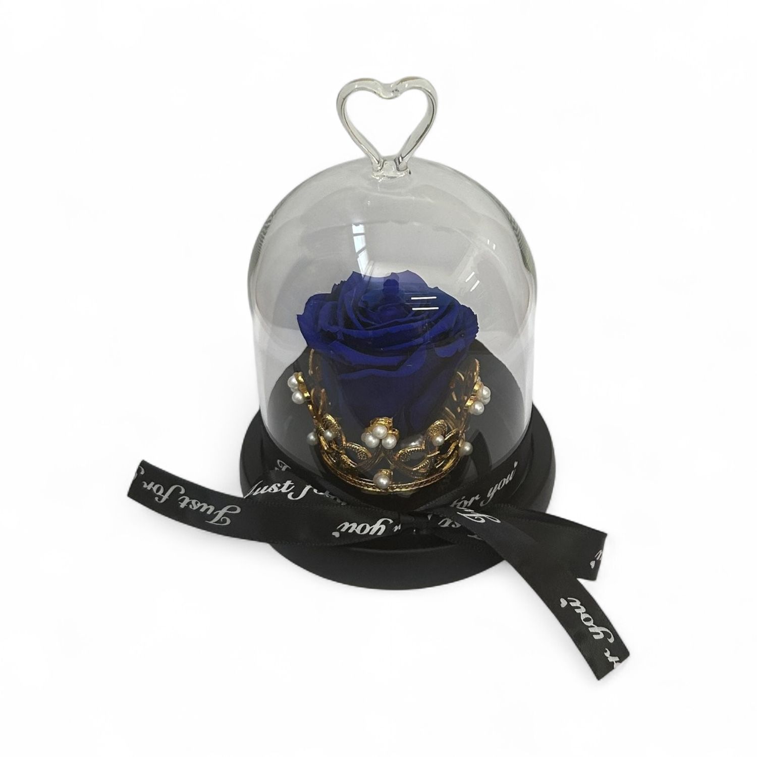 R25 - Blue Forever Rose in glass with crown (12,5x16 CM)