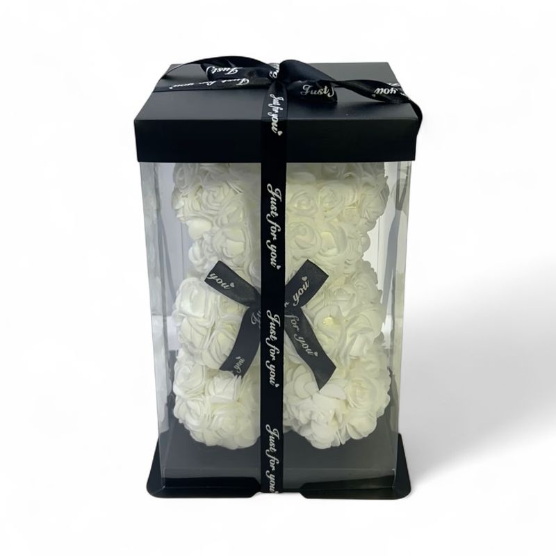 White Artificial Rose Teddy Bear