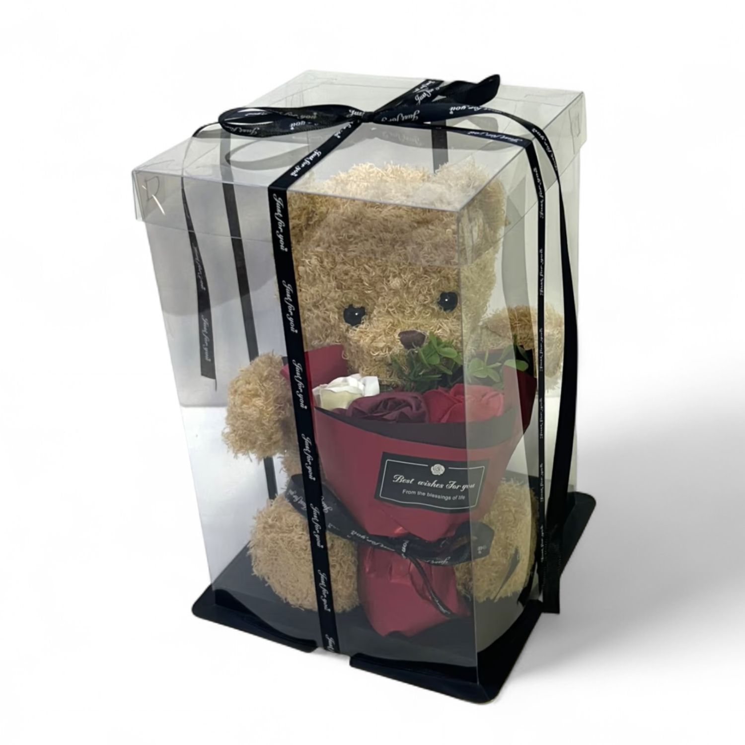 Teddy Bear with Artificial Flowers