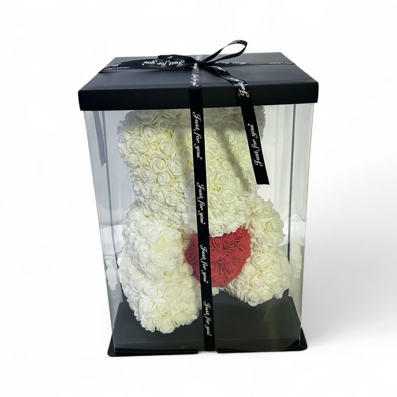 Big White Artificial Rose Teddy Bear