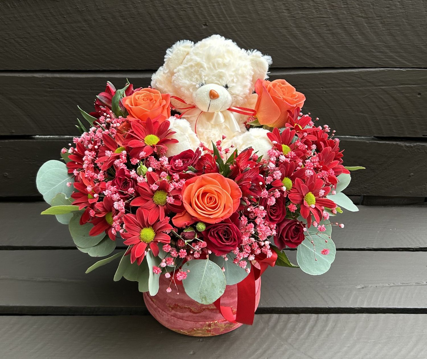 M12 - Mixed Flowers with teddy in a box