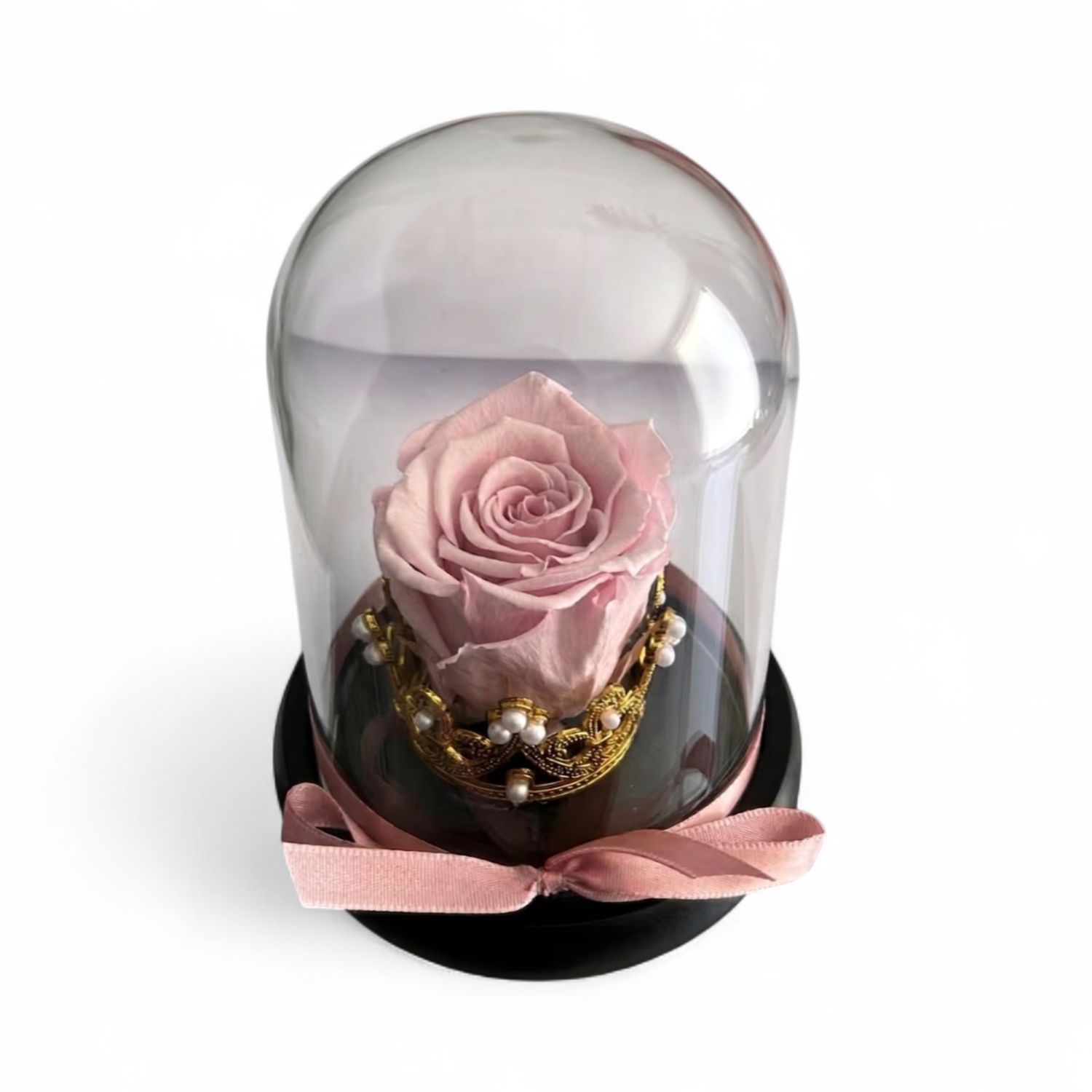 R03 - Pink Forever Rose in glass with crown (12x15 CM)