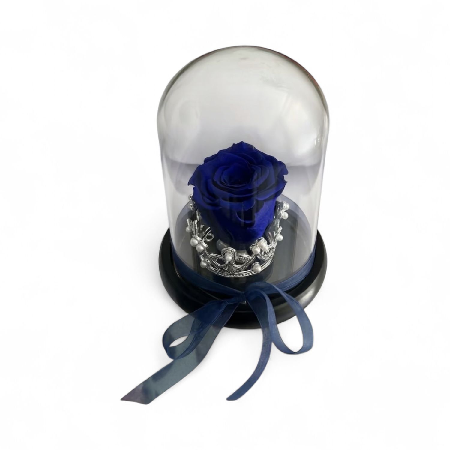 R02 - Blue Forever Rose in glass with crown (12x15 CM)