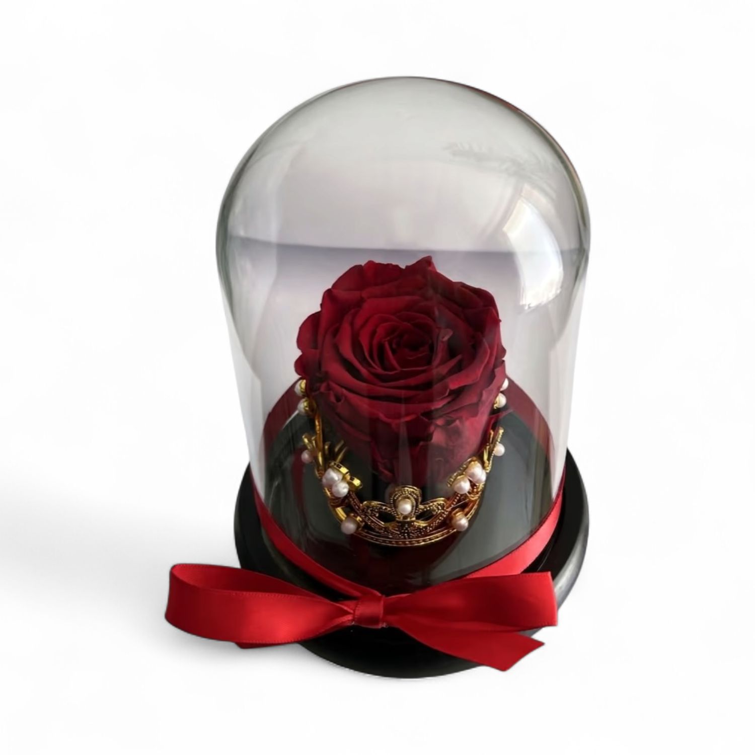 R01 - Red Forever Rose in glass with crown (12x15 CM)