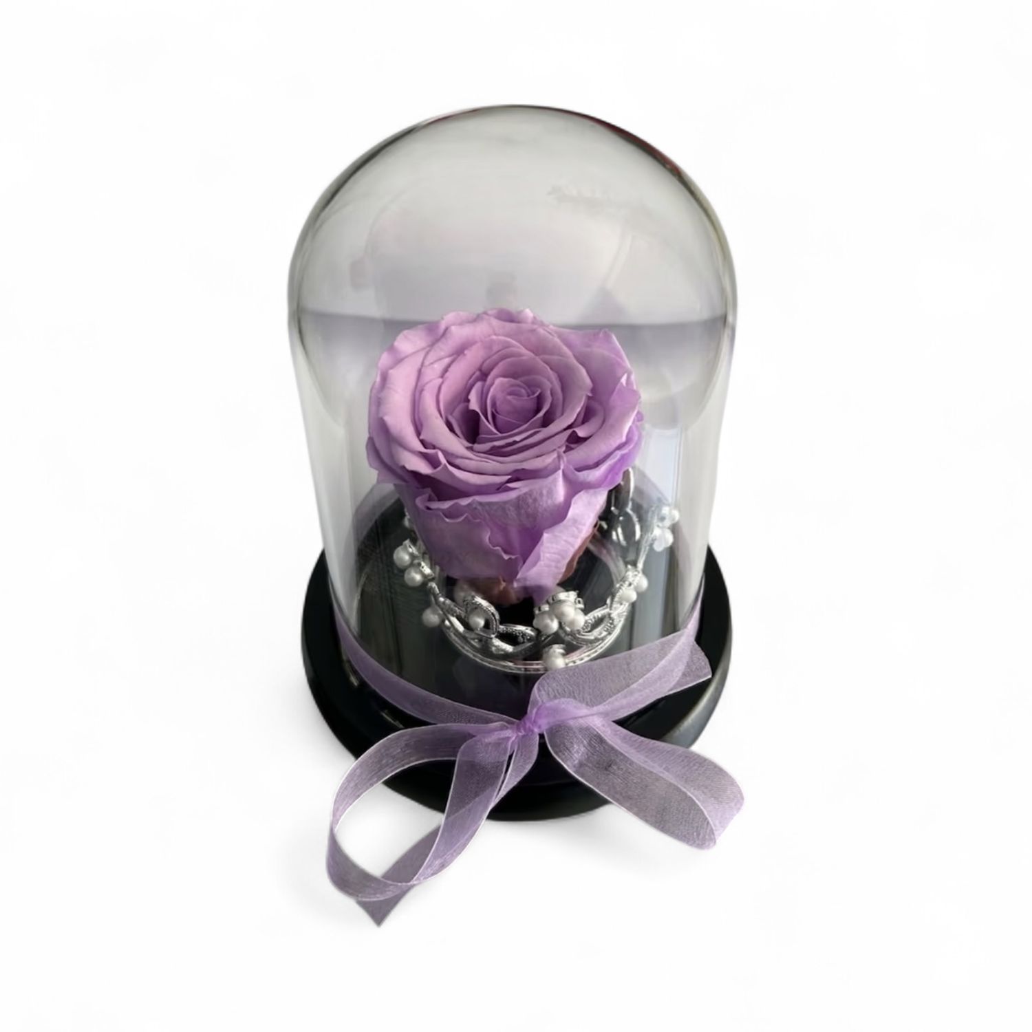 R04 - Purple Forever Rose in glass with crown (12x15 CM)