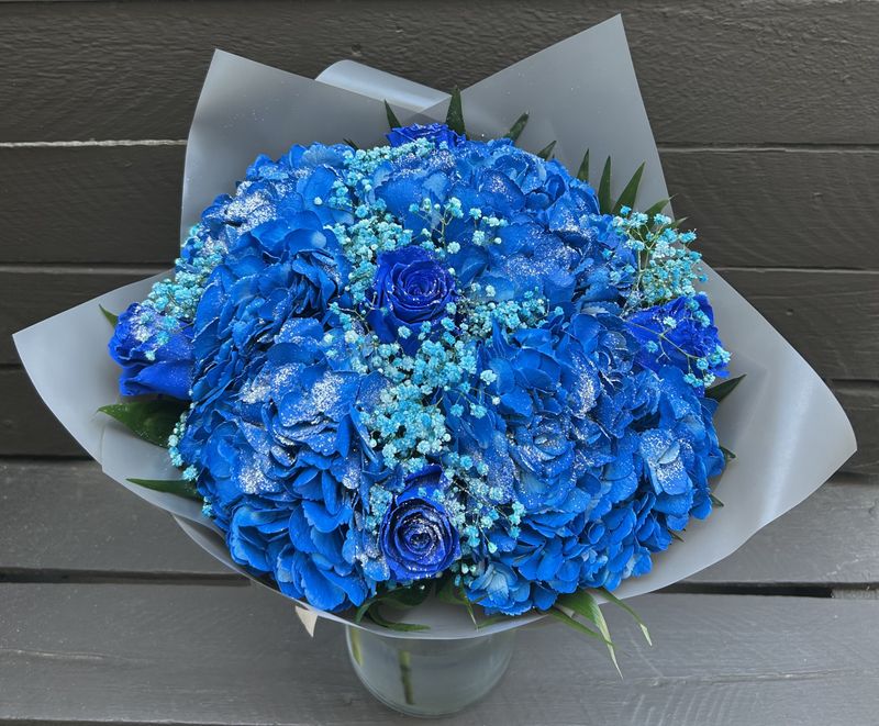 B14 - Mixed Blue Flowers Bouquet with Glitter