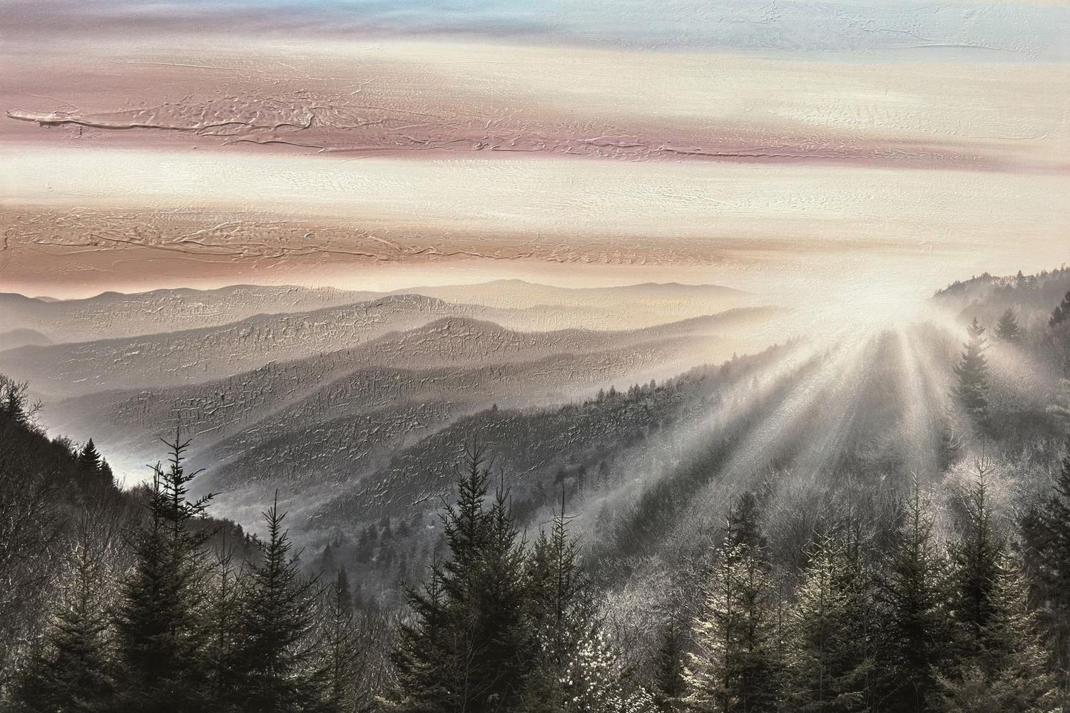Foggy Horizons Hand-painted Wrapped Canvas
