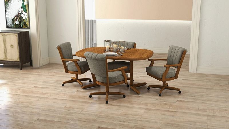 Cameron Noriko Earth Castered Dining Chair CM178CH-C946ACH-P (Set of 4) &amp; Harris Collection Oval Extension Dining Table CD817CH-CD77CH