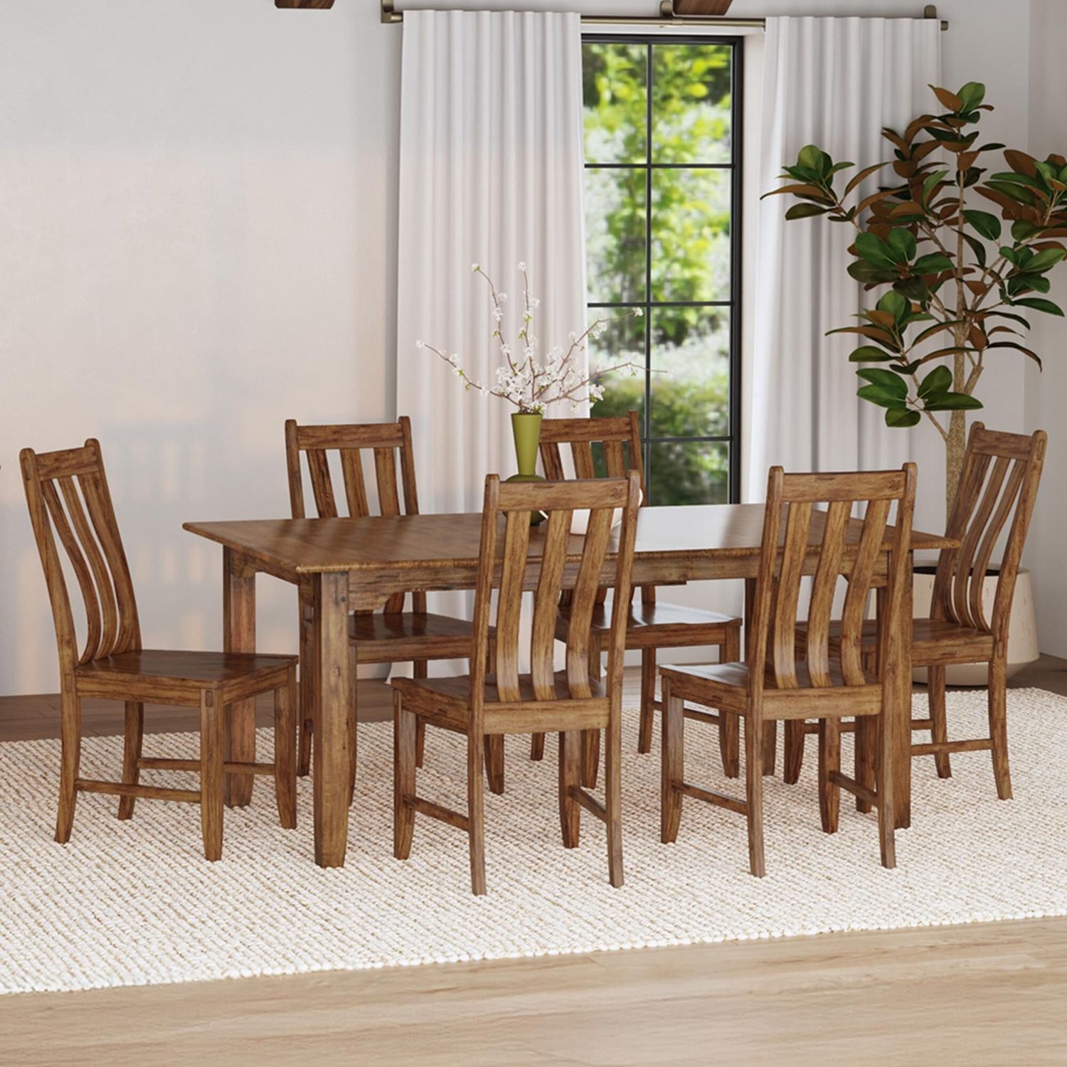 Silverdale 7pc Dining Set w/ 6 Slatback Wood Seat Chairs