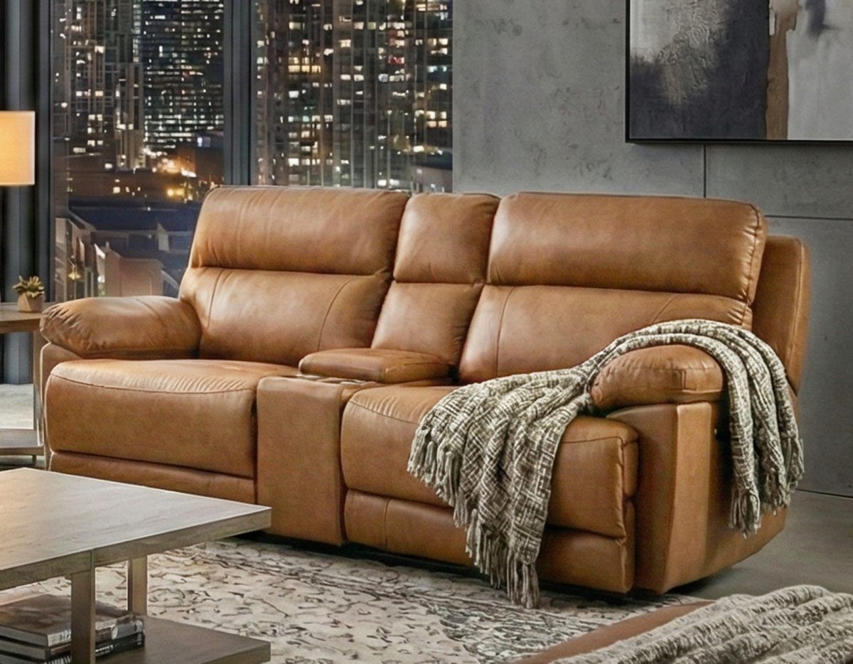 Gatlin Dual-Power Reclining Console Loveseat- Tan