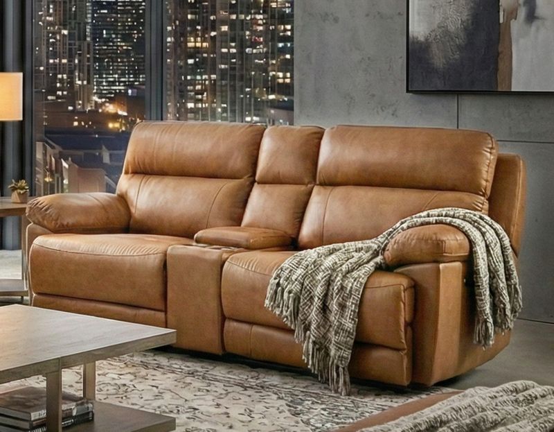 Gatlin Dual-Power Reclining Console Loveseat- Tan