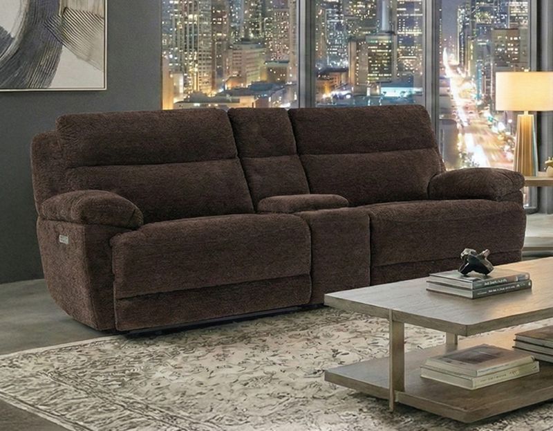 Gatlin Dual-Power Reclining Console Loveseat- Brown