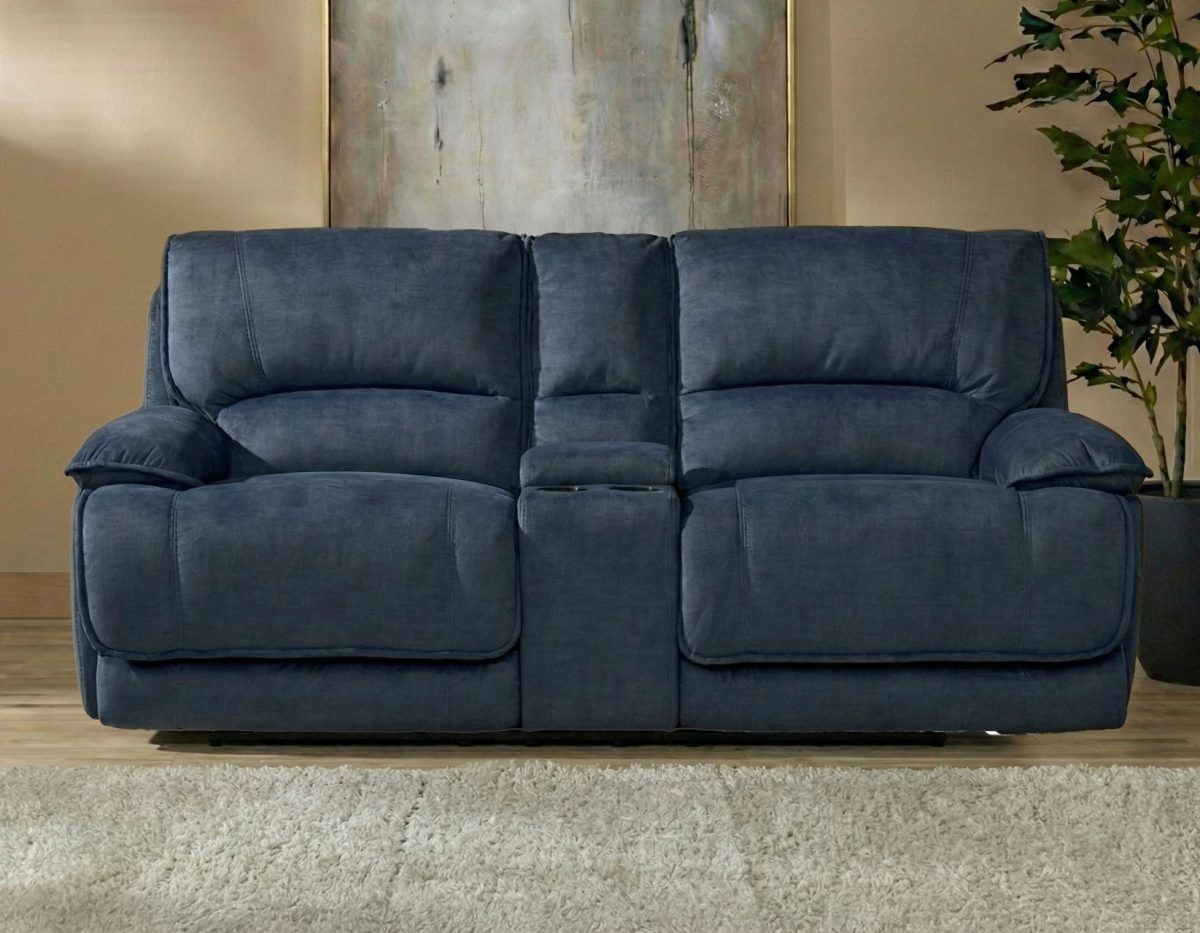 Olsen Dual Power Reclining Console Loveseat- Indigo
