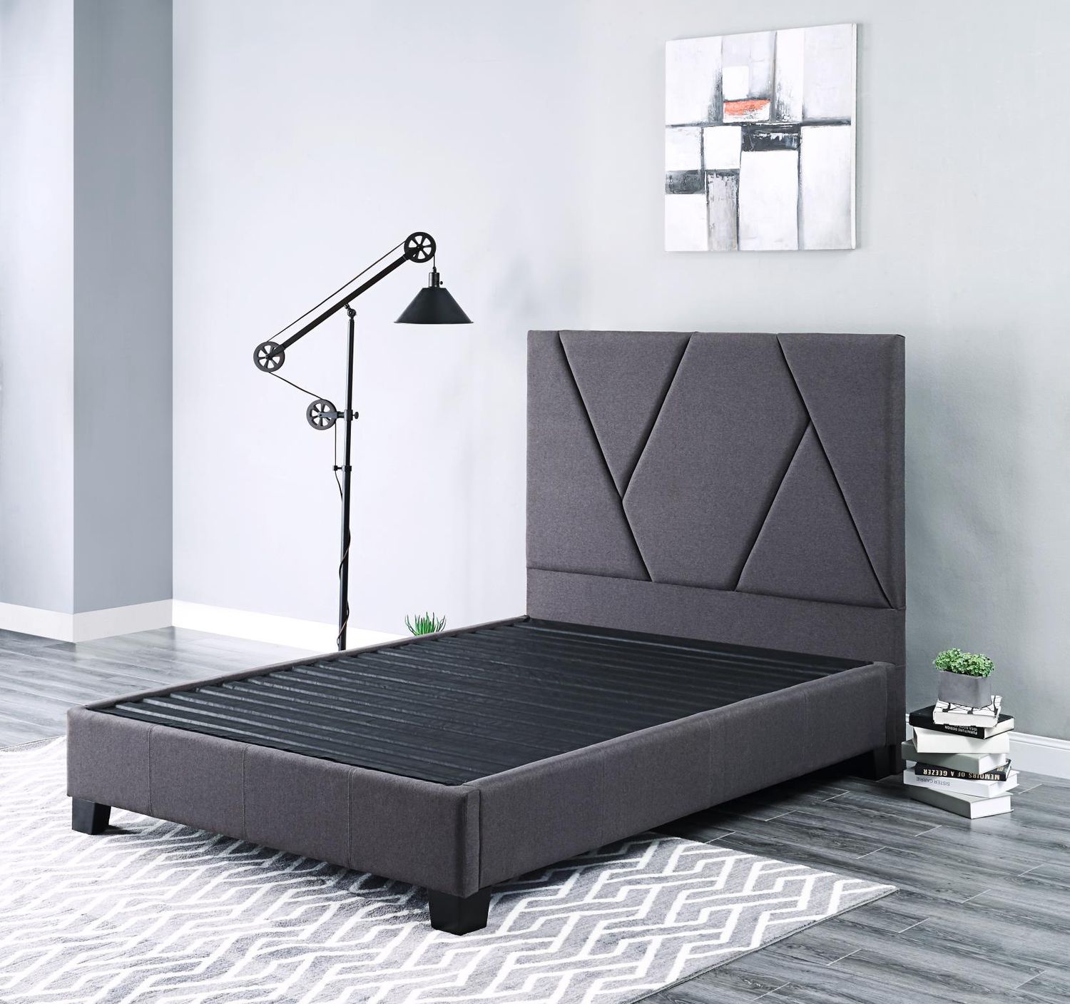 King Modern Upholstered Bed- Charcoal