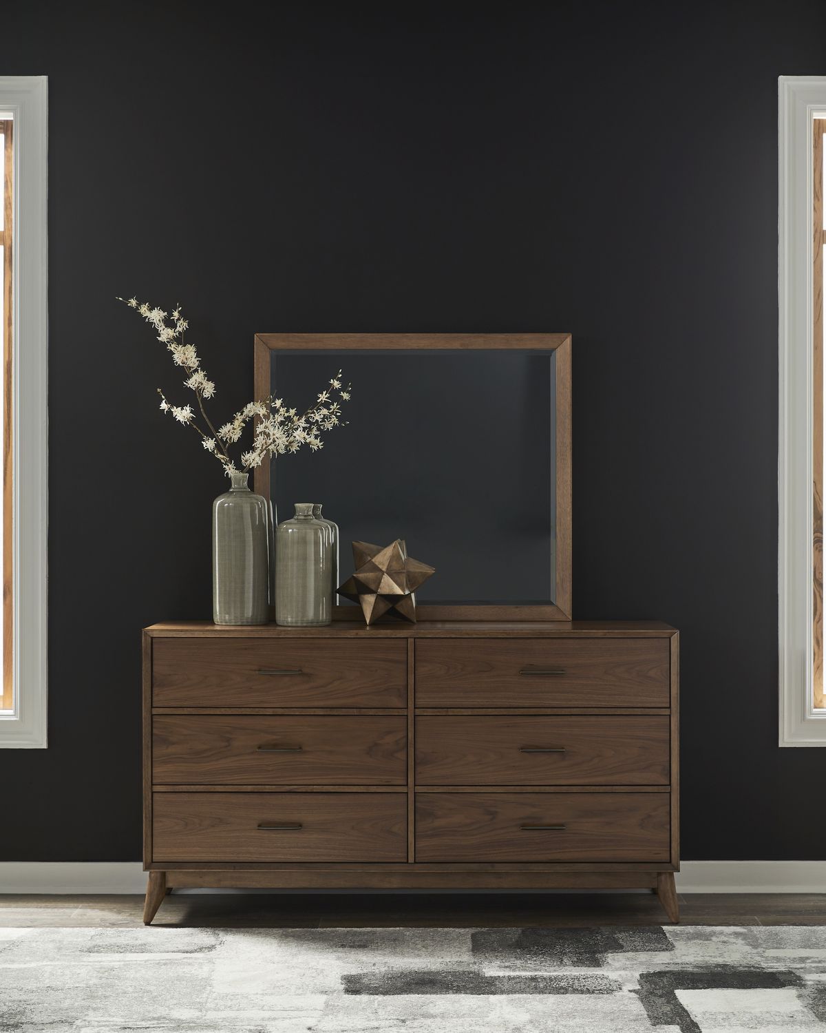Century Modern Dresser &amp; Mirror - Satin Walnut