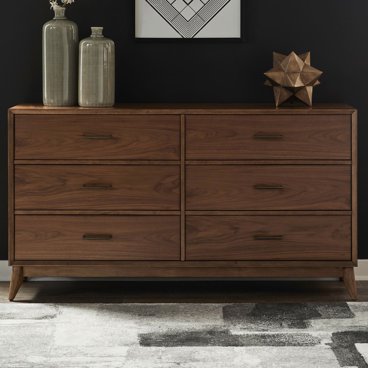 Century Modern 6 Drawer Dresser, Finish: Satin Walnut