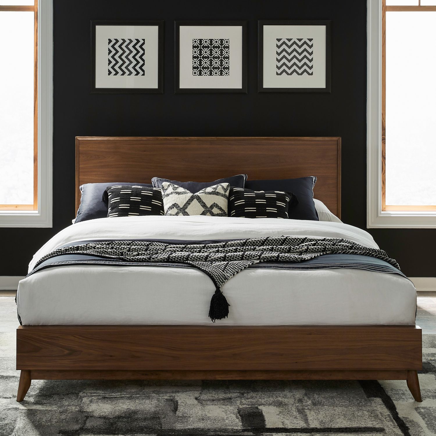 Century Modern Queen Platform Bed - Satin Walnut