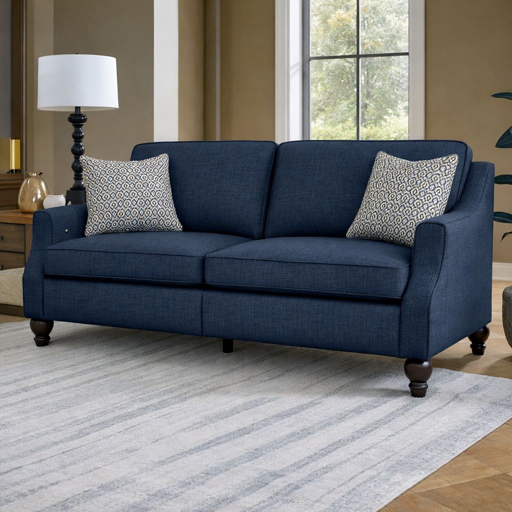Adeline Power Incliner Sofa, Base: Espresso, Pillow: Cobalt-29612, color: Indigo-24512