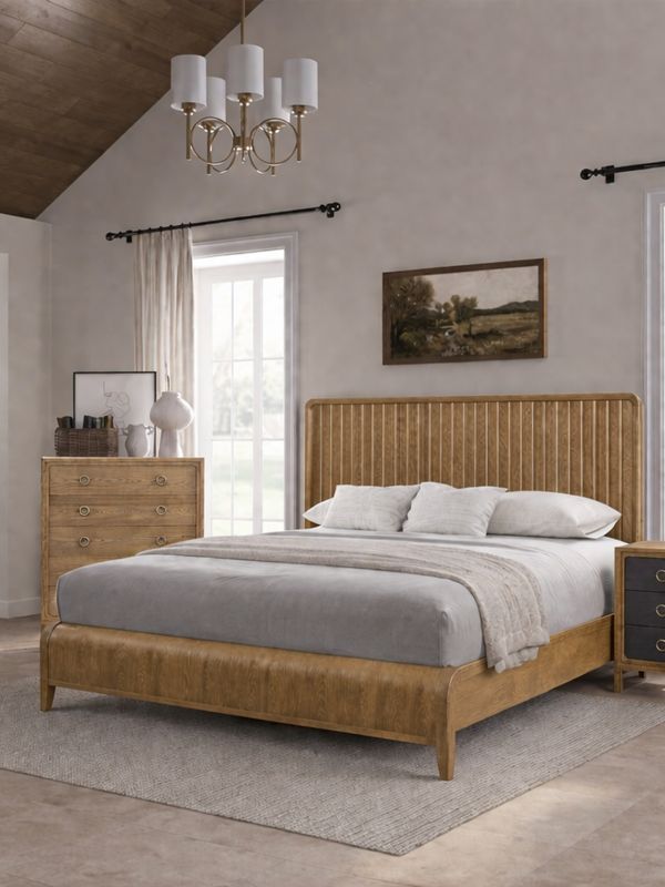 Elure Queen Waterfall Panel Bed- Latte