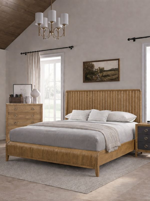 Elure King Waterfall Panel Bed- Latte