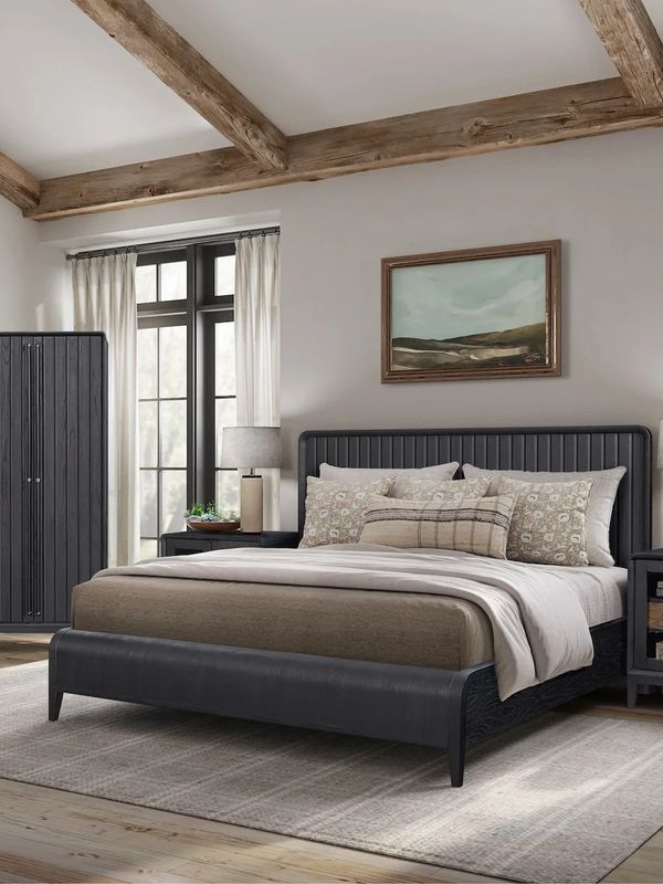 Elure Queen Waterfall Panel Bed- Peppercorn