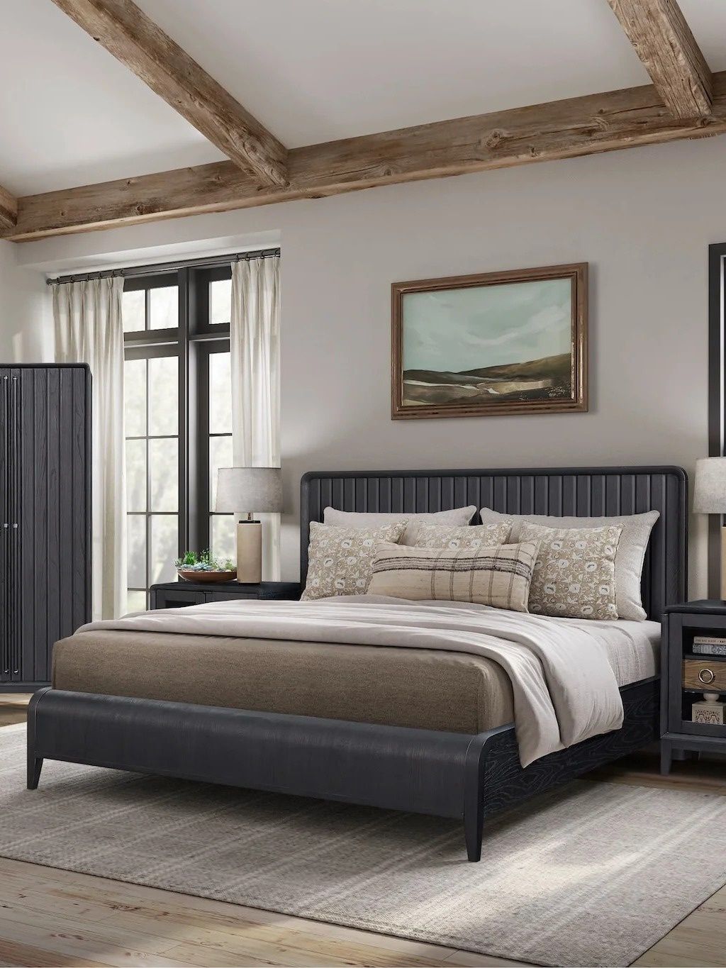 Elure King Waterfall Panel Bed- Peppercorn